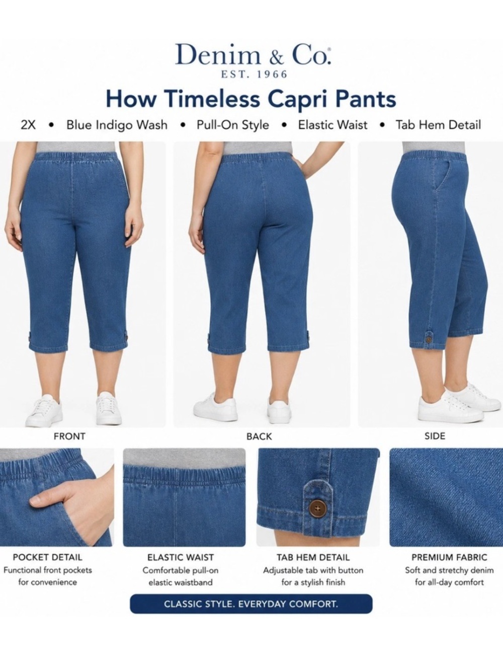 Denim & Co Womens How Timeless Capri Pants Jeans Blue XL A252480 NEW